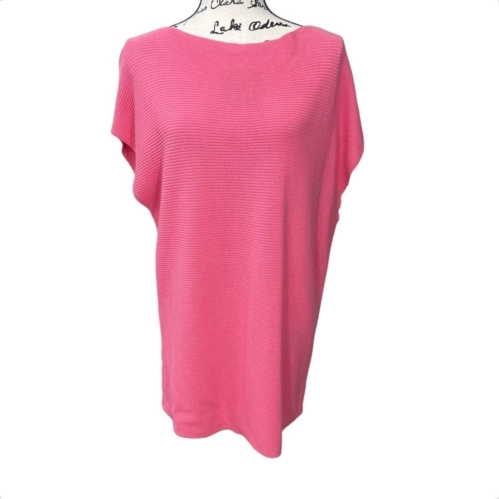 Tommy Bahama Cotton Blend Ribbed Cap Sleeve Tunic Top Size L Pink